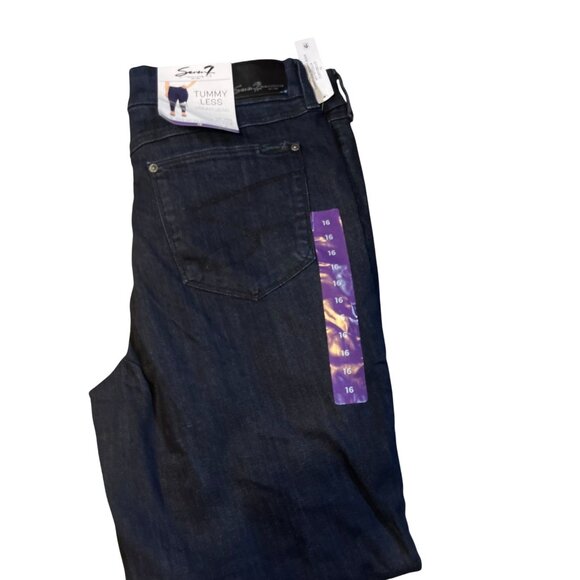 Seven7 Womens Tummyless Slimming Stretch Denim Jeans Size 16 Dark Wash - Picture 1 of 1